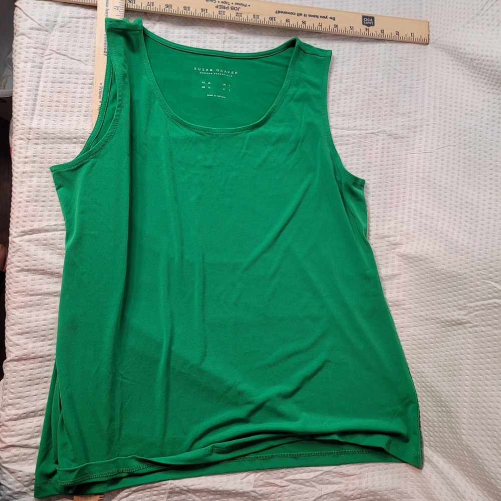 Susan Graver Modern Essentials Green Tank Top Scoop Neck Sleeveless Womens M